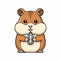 Cute Hamster Holding Sunflower Seed Cartoon Illustration.