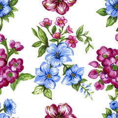 Botanical meadow field wildflower leaves branches seamless pattern for wedding design watercolor