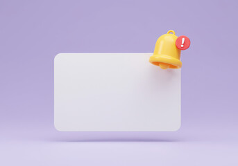 Modern notification alert bell icon on white card on purple background