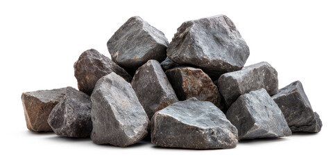 pile of dark grey big rocks isolated on white or transparent png