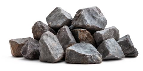 pile of dark grey big rocks isolated on white or transparent png