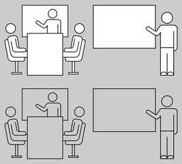 Meeting presentation animation motion illustration Group discussion brainstorming Presenting business conference icon Teaching classroom