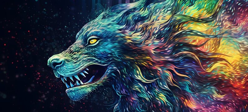 Pointillist grunge design of qilin with abstract dotted pattern ,generative AI