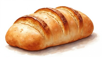Freshly baked golden loaf of bread. Soft texture with crispy brown crust lines, scored on top. Delicious food item ready for breakfast, lunch, dinner. Warm, healthy, essential bakery product perfect