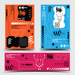 y2k 2000s scifi cyberpunk retro-futuristic layout template set dashboard for ux-ui application, 2d vector illustration © issaronow