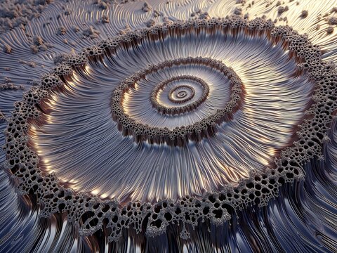 Golden Metallic Spiral Fractal Abstract Art