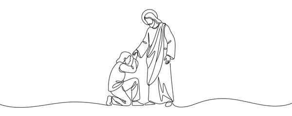 Jesus Christ healing a man Continuous one line drawing Editable stroke