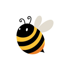Cute cartoon bee icon logo on white background vector illustration.