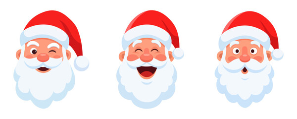 Cute Santa Claus head on white background, flat design. Vector illustration
