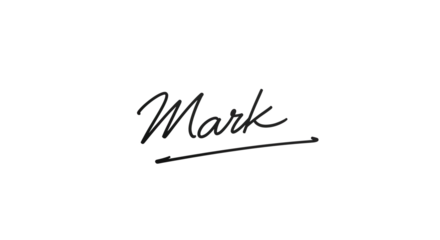 Elegant handwritten signature of the name Mark with a flourish.