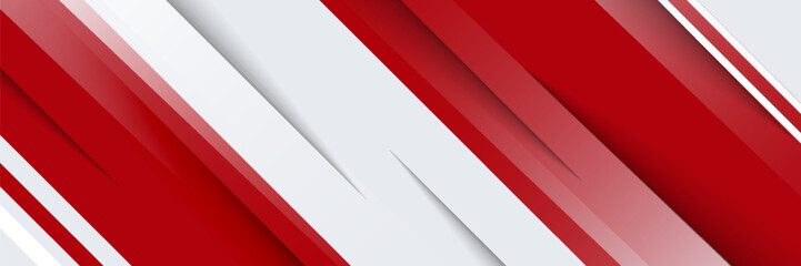 red and white banner background with diagonal stripes