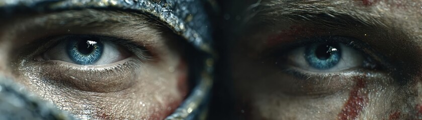 Obraz premium Epic showdown, sporting arena, worms-eye perspective, piercing eyes locked in battle
