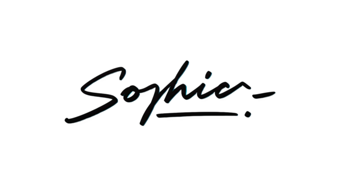 Elegant handwritten signature of the name Sophia in stylish script.