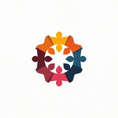 Colorful abstract people team logo design. Group of individuals united in circle. Diversity community concept. Cooperation organization symbol. Teamwork icon on white background.