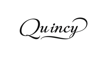 Elegant Quincy script font logo design.