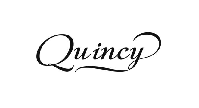 Elegant Quincy script font logo design.