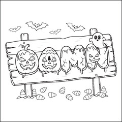 Halloween swear word coloring pages with groovy letters , Halloween black and white Halloween element coloring pages for adults.