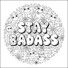 Halloween swear word coloring pages with groovy letters , Halloween black and white Halloween element coloring pages for adults.