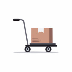 Platform hand truck dolly with a cardboard shipping box for logistics delivery and moving services