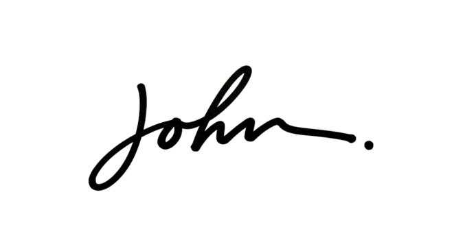 Elegant signature of the name John in stylish cursive script.