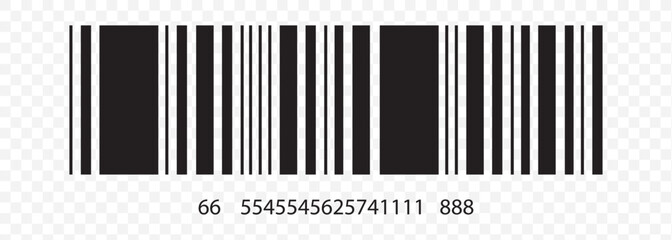 Barcode Icon. Almost black barcode for scanning to check product prices Isolated on Transparent background. EPS 10.