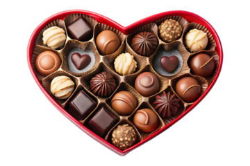 delicious Chocolate heart shaped box on transparent background