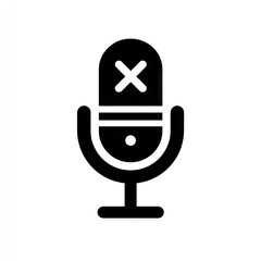Black microphone icon with mute symbol on white background