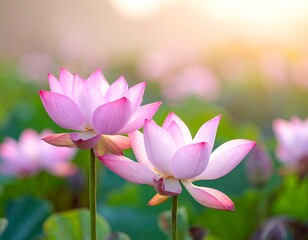Obraz premium Pink Lotus Flowers in Bloom - A Serene and Peaceful Scene.