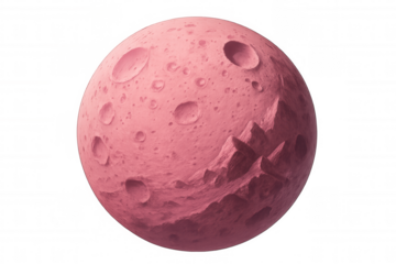 Pink planet or exoplanet featuring craters and mountains, a cosmic celestial body with transparent background