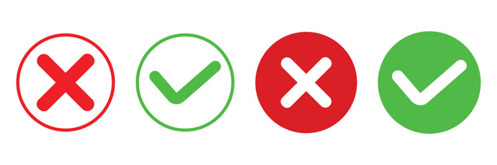 Obraz premium Cross and check mark icon set. vector illustration