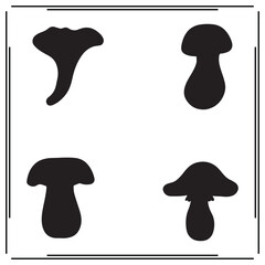 Mushroom Silhouettes Set - Various Fungi Shapes, Black Icons for Nature, Botanical, and Forest Design Projects