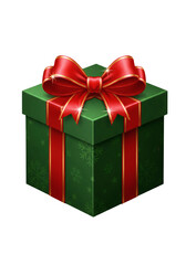 Obraz premium Festive Green Christmas Gift Box with Red Ribbon Bow Isolated on Transparent Background for Holiday Celebrations
