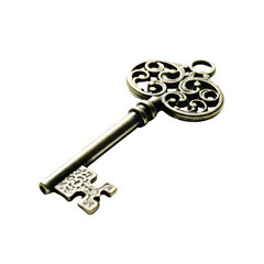 Vintage ornamental key on transparent background