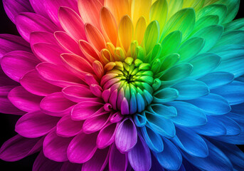 Obraz premium Vibrant rainbow chrysanthemum flower macro petals close up color explosion