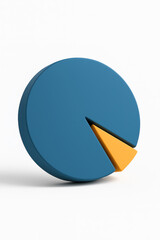 3d pie chart with blue circular shape and small yellow segment isolated on white background representing business statistics financial data and analytic infographic concept