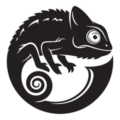 Graphic Black Chameleon in Circular Silhouette