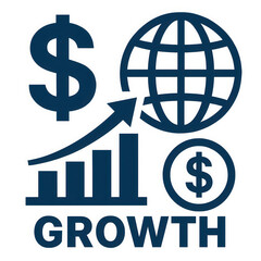 Global financial growth concept with dollar symbols globe and upward arrow representing economic success and business development