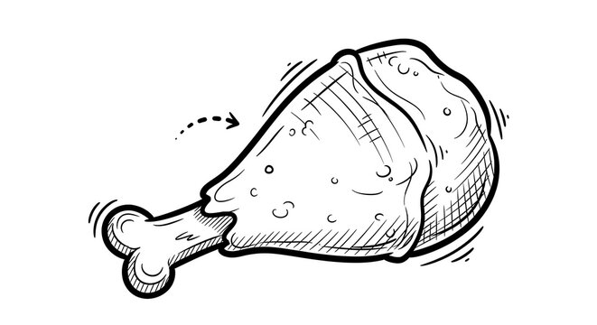 Cartoon Style Chicken Leg Illustration in Black and White