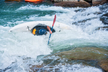 Kayaking on the Uncompahgre river in Ridgeway, Colorado.