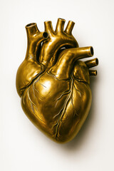 Golden anatomical heart sculpture realistic metallic art piece symbolizing love life and human emotion medical and artistic design
