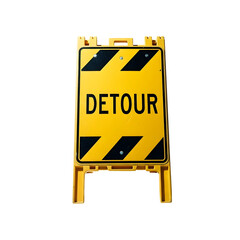 Yellow detour road sign isolated with transparency