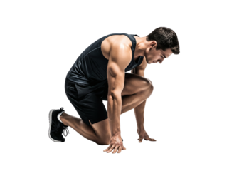 Athletic Man Crouching Ready to Sprint Athlete Intense Focus Determination Fitness Healthy Lifestyle Isolated on Transparent Background