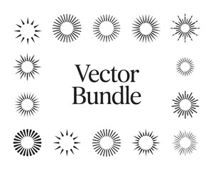 Vector bundle of sunburst starburst design elements