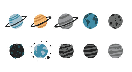 Colorful cartoon planets and moons in a whimsical space arrangement