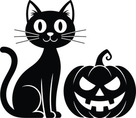 PrintSpooky black cat and jack-o'-lantern silhouette for halloween decorations and party graphics silhouette White background