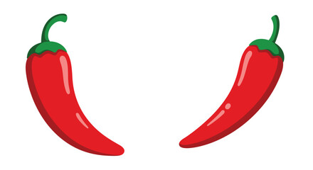 Two bright red chili peppers are arranged in a curved symmetrical formation