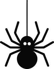 Simple black silhouette of a suspended spider with bright eyes for halloween or spooky themed designs silhouette White background