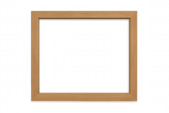 Wooden square frame for images, art, or text, providing a clean border with an empty center and transparent background