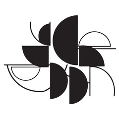 Abstract Geometric Composition of Black and White Semicircles and Arcs