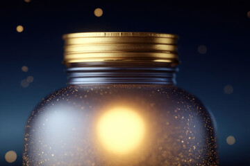 Mental Health Gratitude Concept, glowing jar with fireflies night brings mental health and gratitude starry sky expressing peaceful ambiance